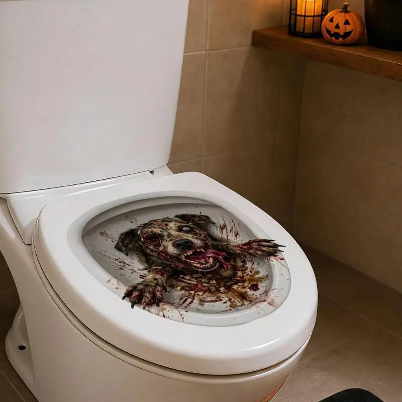 Halloween Zombie Dog Toilet Decal – Waterproof PVC Sticker