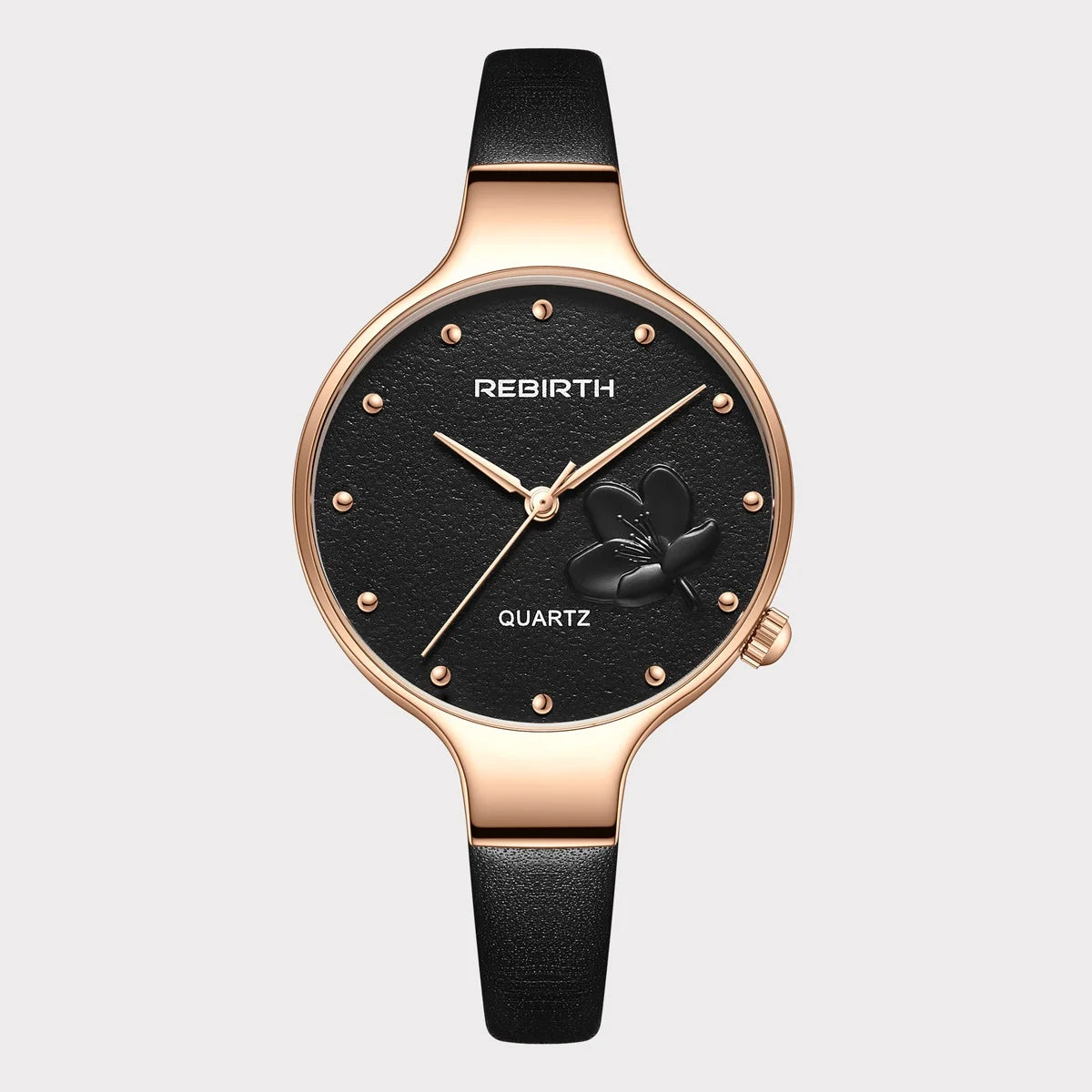 REBIRTH Retro Floral Quartz Watch – Leather Strap, Elegant Quartz Wristwatch Nixie black
