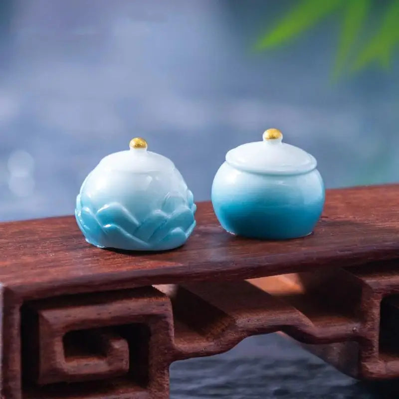 9Pcs Chinese Resin Micro Landscape Tea Set & Mountain Figurines Micro Landscape Figurine Nixie