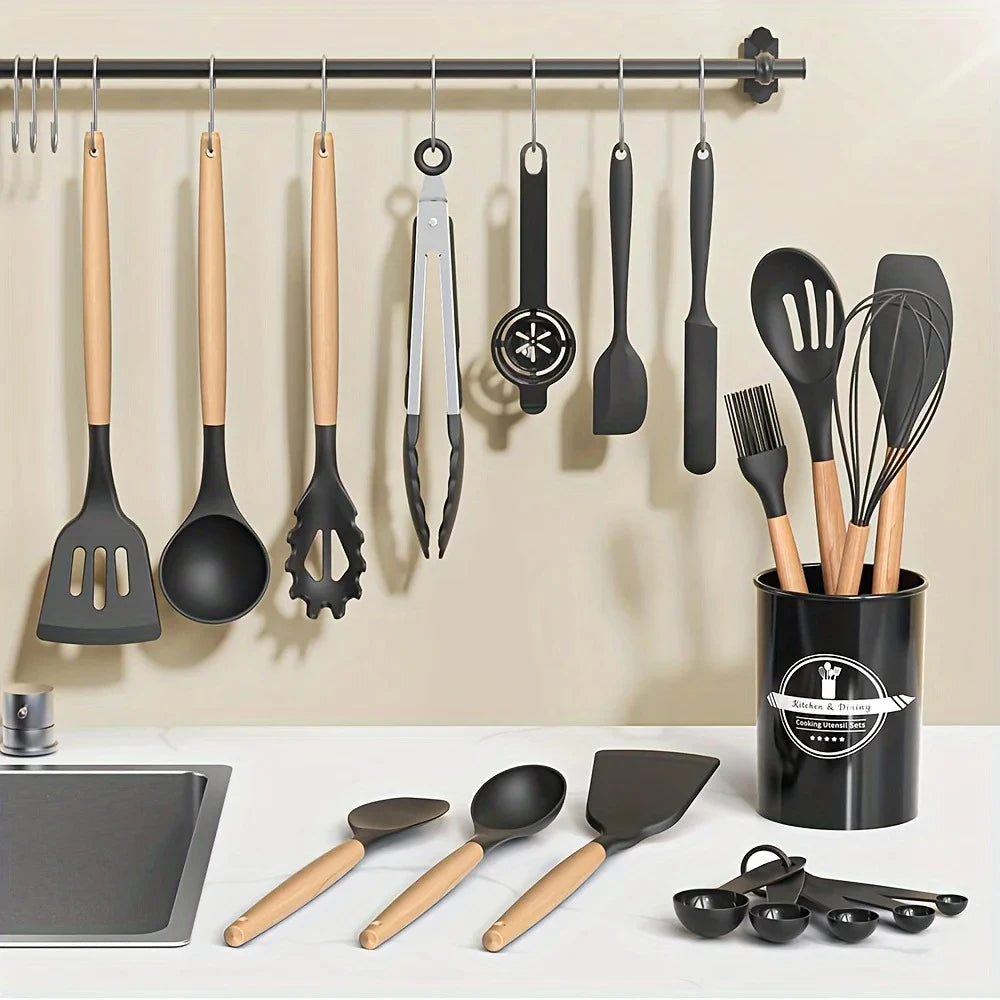 30-Piece Silicone Kitchen Utensil Set with Wooden Handles Silicone Utensil Set Nixie