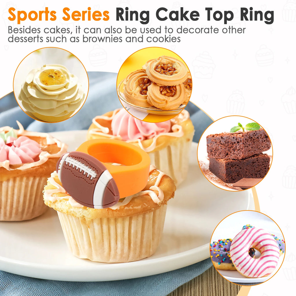 60 Pcs Sports Cupcake Topper Rings – Football, Basketball & Rugby Cupcake Topper Rings Nixie