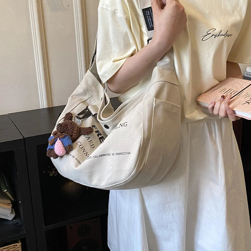 Women's Letter Print Canvas Tote Bag | Large Crossbody Canvas Tote Bag Nixie