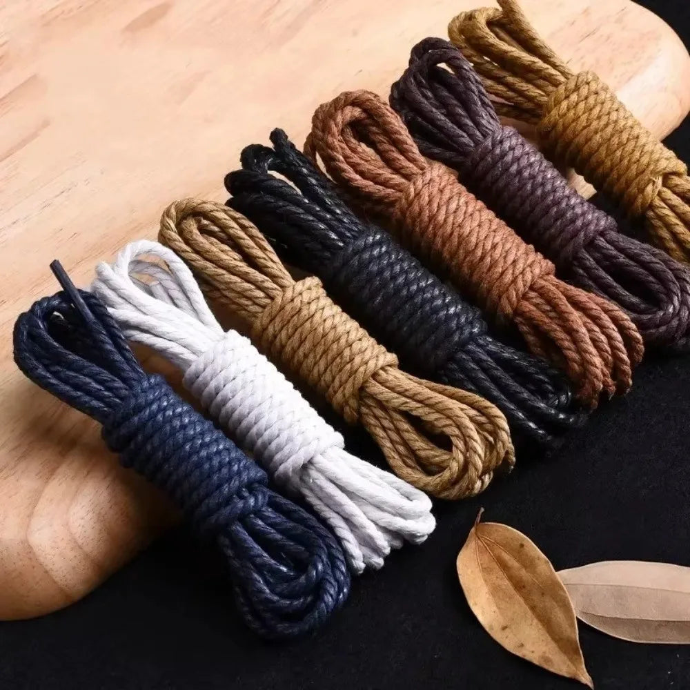 Waxed Leather Round Shoelaces – Waterproof Boot Laces, 7 Colors