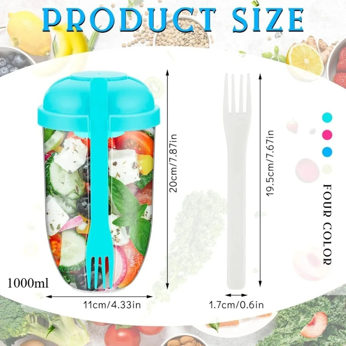 Leak Proof Salad Shaker Cup with Lid & Fork – BPA Free Salad Shaker Container Nixie