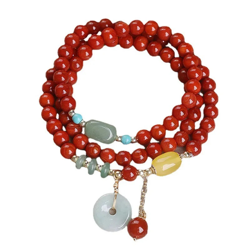 Natural Nanhong Agate Multi-Layer Peace Buckle Bracelet