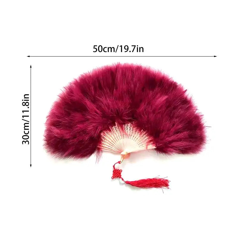 Colorful Feather Folding Fan with Tassels – Wedding & Dance Feather Folding Fan Nixie