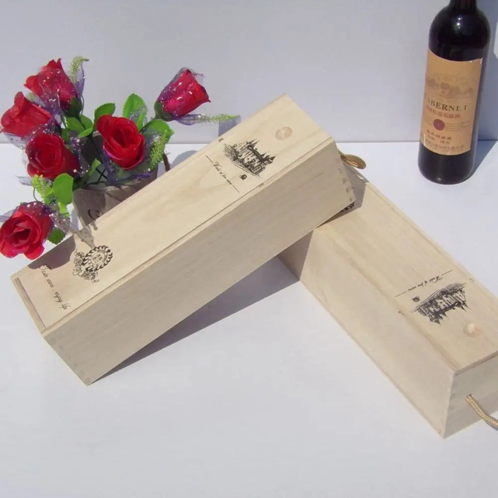 Wooden Wine Box with Rope Handle – Sun-Proof Gift Storage