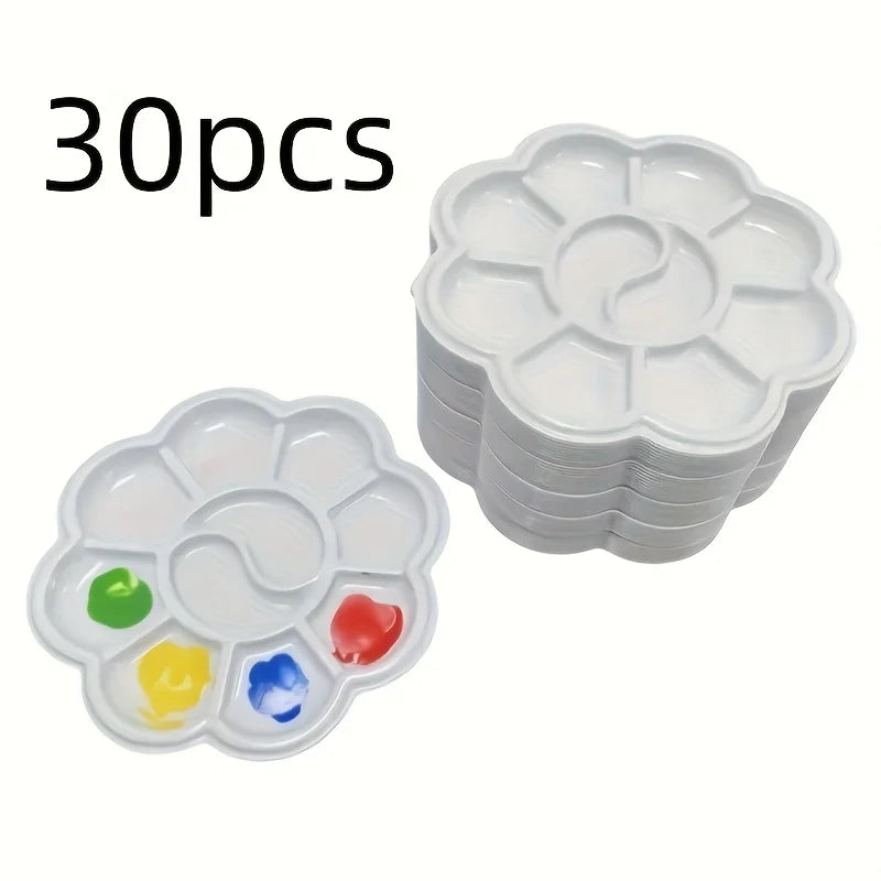 30Pcs Mini Flower-Shaped Plastic Palette Set for Art Mixing