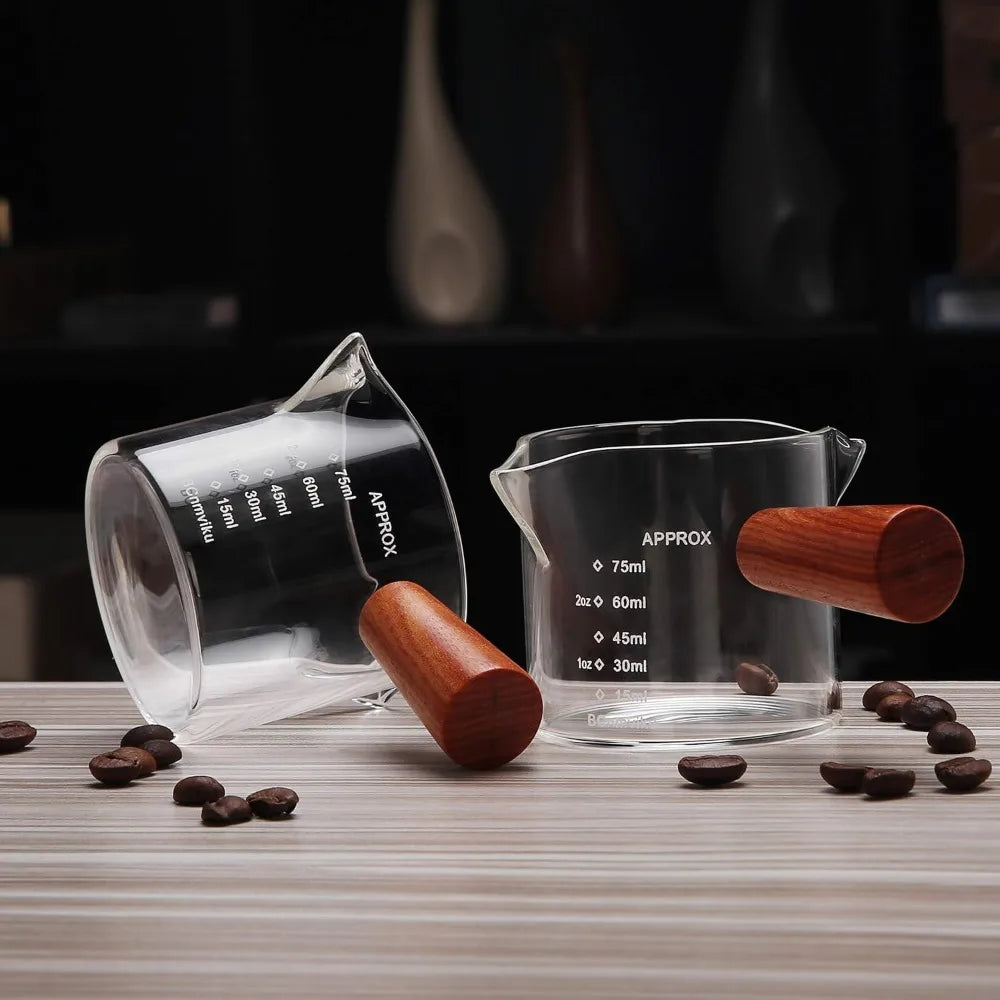 75ml Borosilicate Espresso Shot Glass with Wooden Handle Espresso Shot Glass Nixie