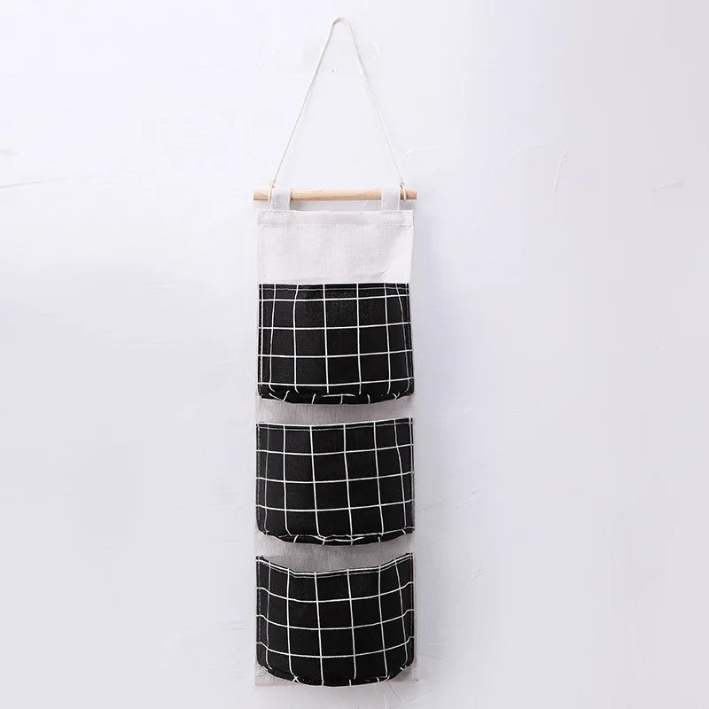 Plaid 3-Pocket Hanging Storage Bag | Wall Door Organizer Hanging Storage Organizer Nixie black
