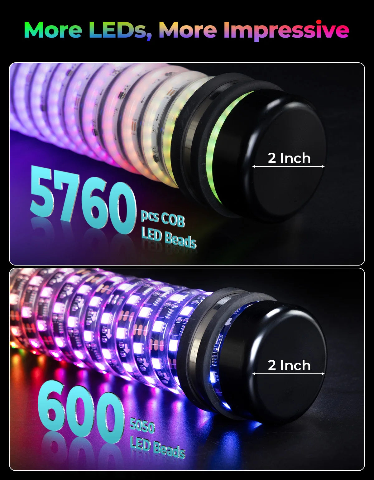 KEMIMOTO COB Fat Whip Lights UTV ATV Bluetooth IP67 Waterproof LED Whip Lights Nixie