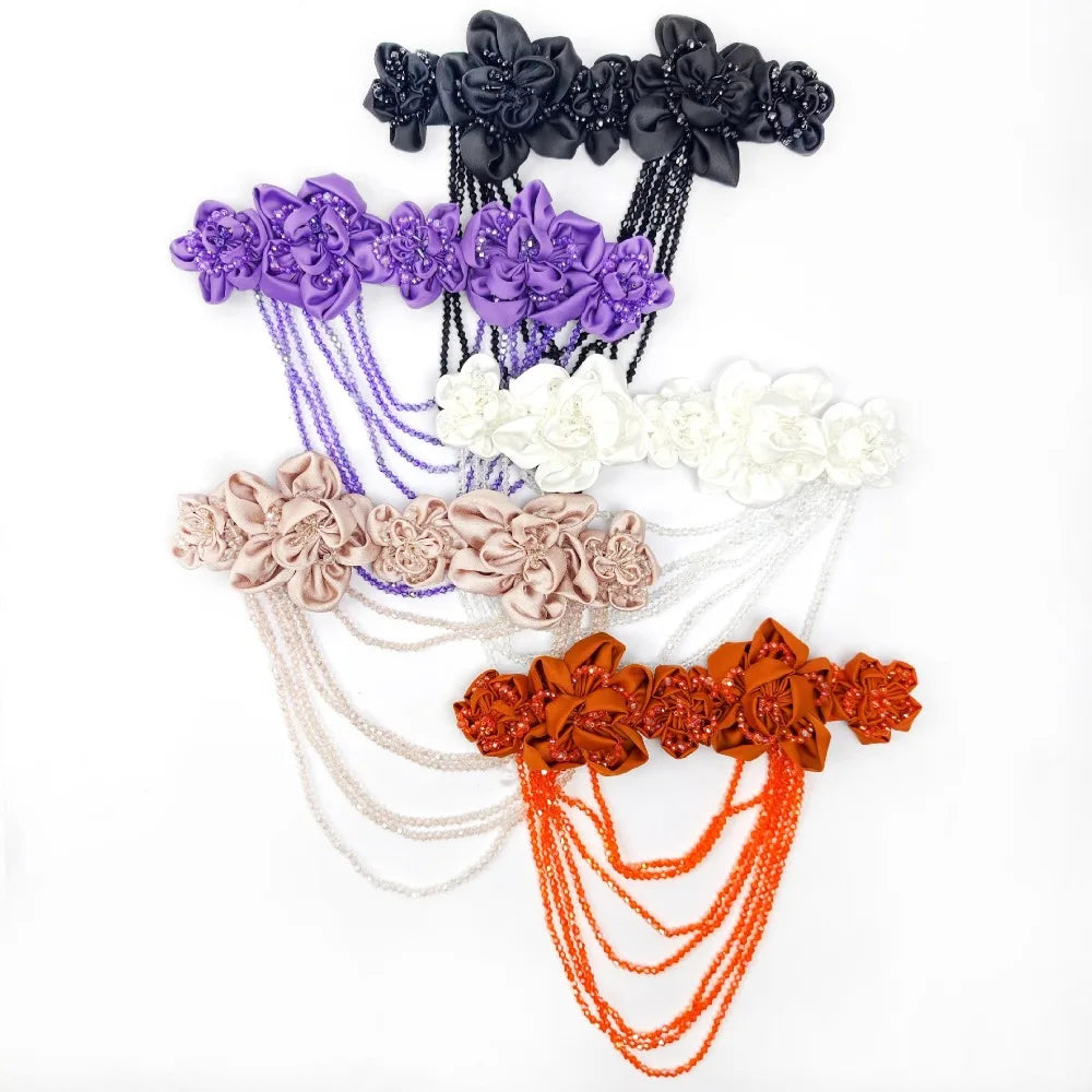 Hand Sewn Beaded Flower Applique Satin DIY Garment Decal Beaded Fabric Applique Nixie