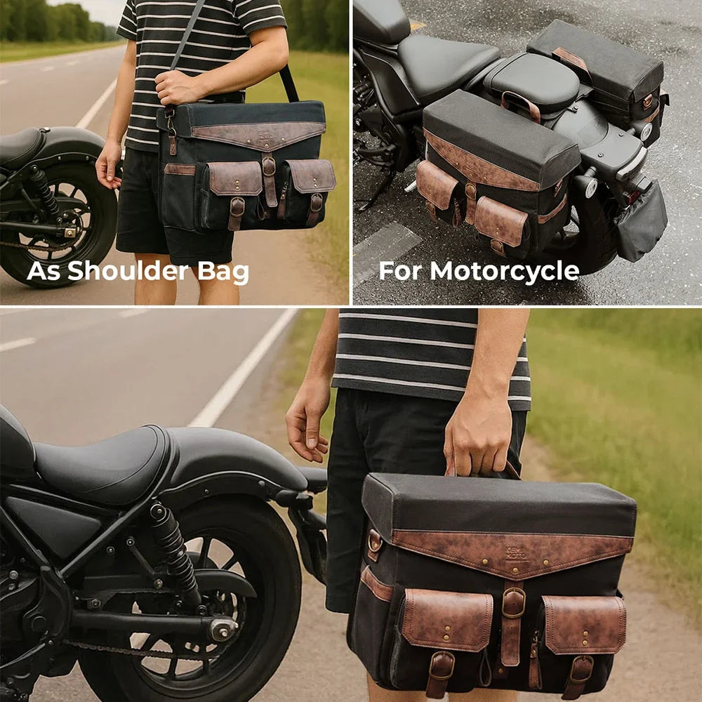 KEMITOUR 36L Retro Waxed Canvas Motorcycle Saddlebags Panniers Motorcycle Saddlebags Nixie