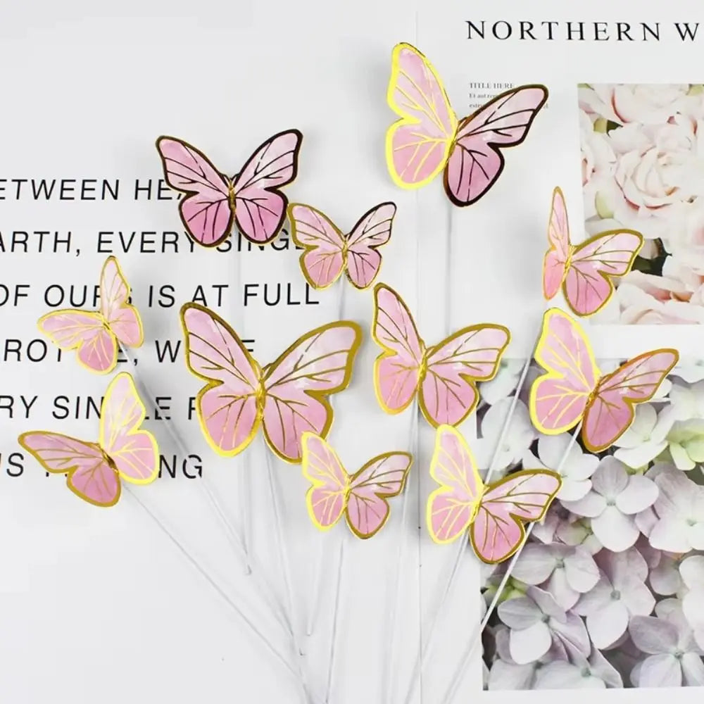 10PCS Colorful Butterfly Cake Toppers Gold Edge Party Decoration Cake Topper Set Nixie