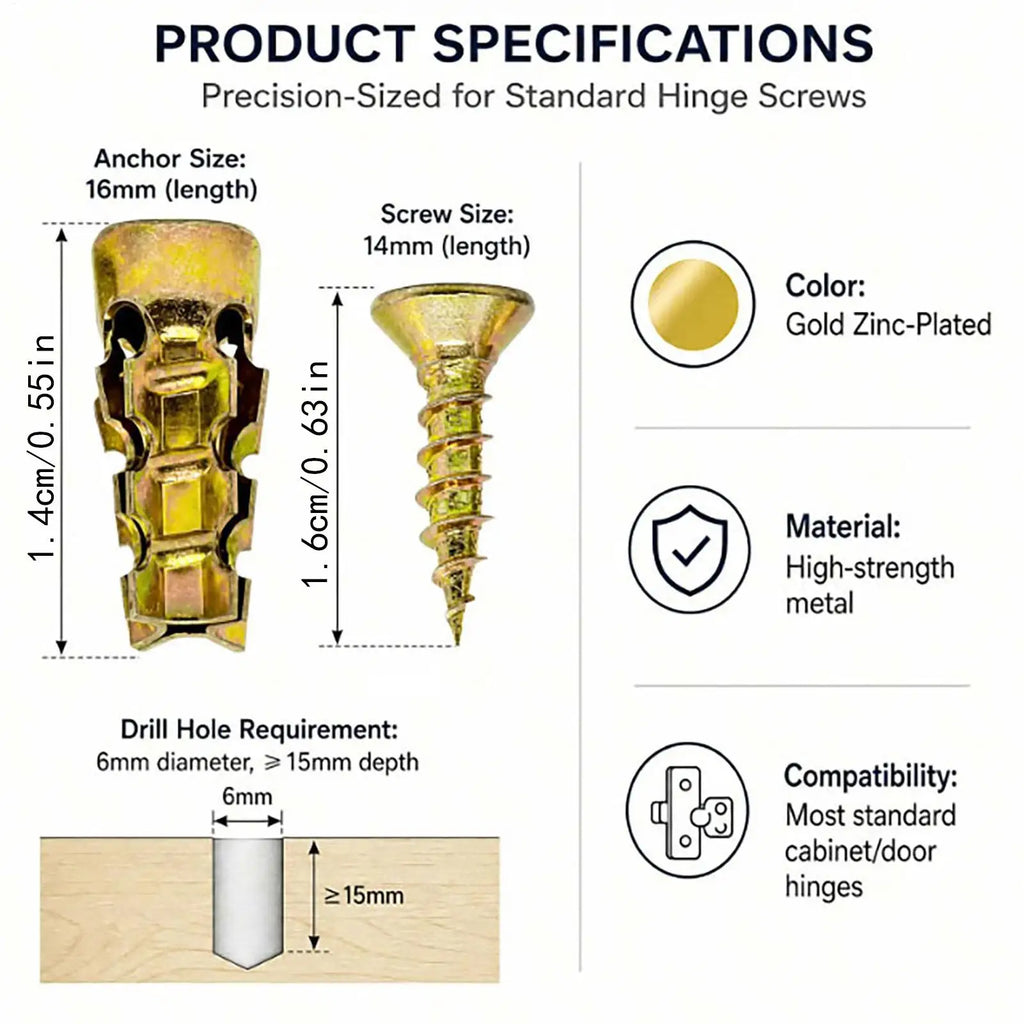 50Pcs Door Hinge Expansion Screw Kit – Thread Repair M3×12