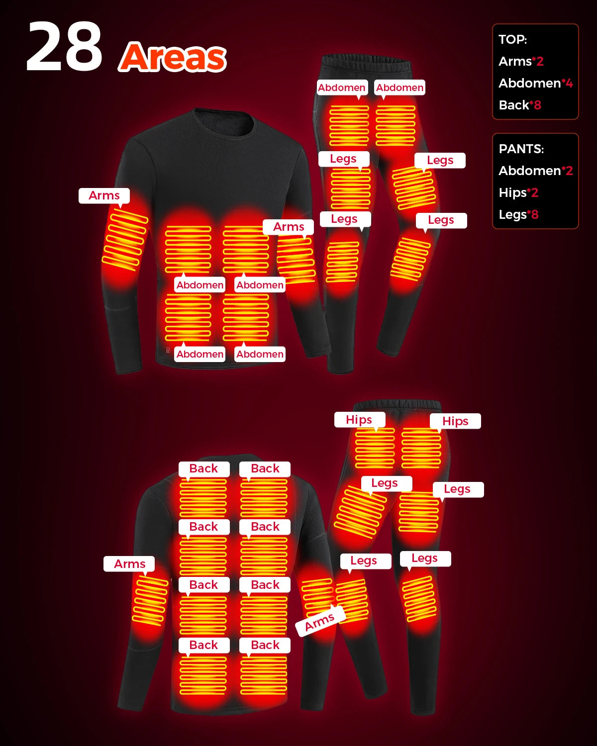 KEMITOUR 28-Zone USB Heated Thermal Underwear Suit | Top & Pants Heated Thermal Underwear Nixie