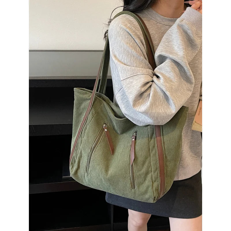 Nixie Corduroy Tote Bag – Large Women's Shoulder Commuter Bag Corduroy Tote Bag Nixie