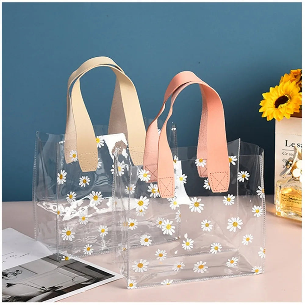 PVC Clear Tote Bag – Daisy Transparent Waterproof Handbag Clear PVC Tote Bag Nixie