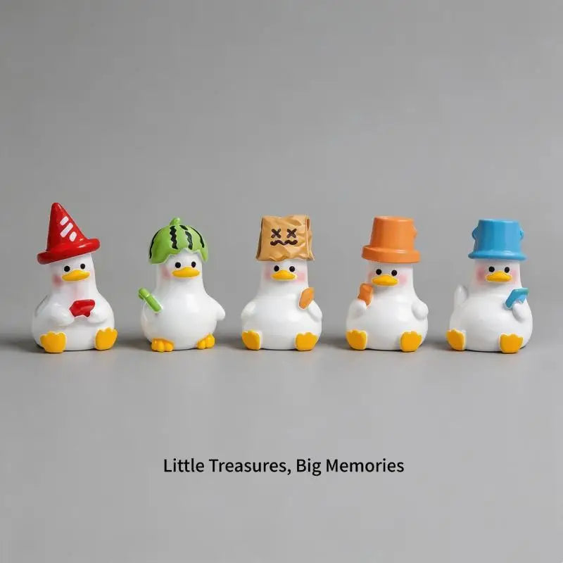 5PCS Mini Resin Duck Figurines Fairy Garden & Desk Décor Set Miniature Figurine Set Nixie