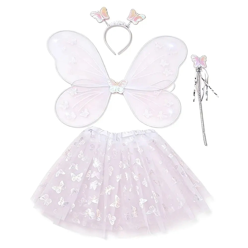 4-Piece Fairy Princess Costume Set – Wings, Wand, Skirt & Headband Kids Costume Set Nixie