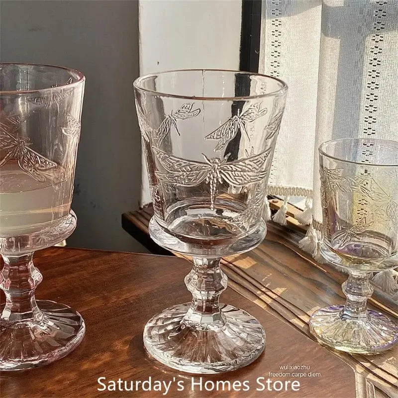 French Dragonfly Relief Crystal Goblet | Wine & Juice Glass Crystal Wine Goblet Nixie