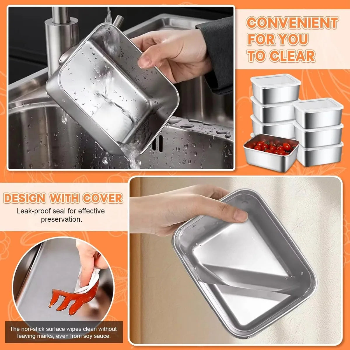 5-Piece Stainless Steel Food Storage Containers with Lids Food Storage Containers Nixie