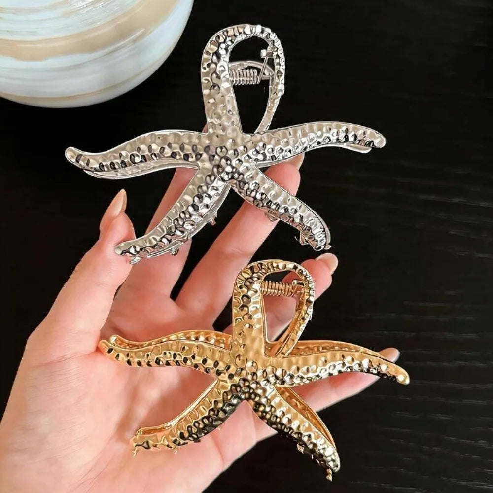 Ocean Starfish Hair Claw Clip Gold Metal Large Barrette Hair Claw Clip Nixie
