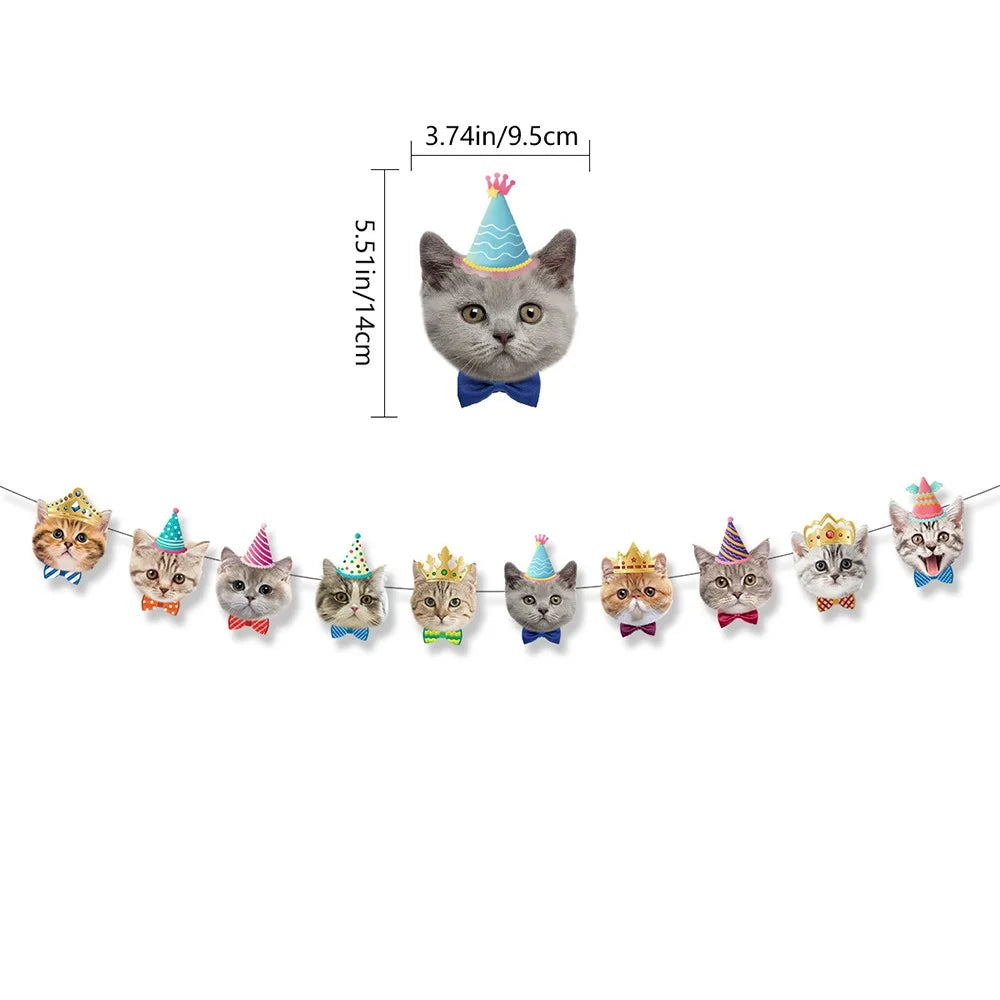 Cat Party Banner Cartoon Cat Garland Birthday Decoration