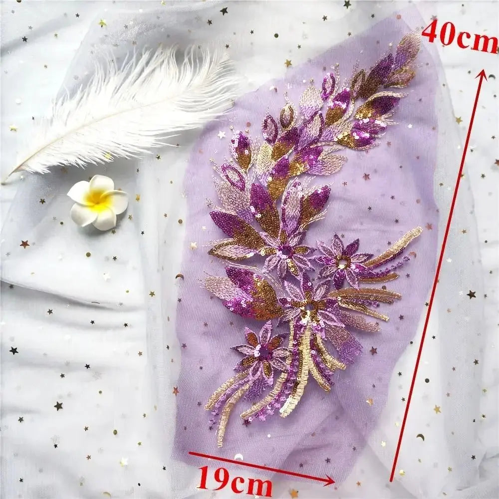 Sequined Floral Embroidery Sew-On Patch | Lace Trim DIY