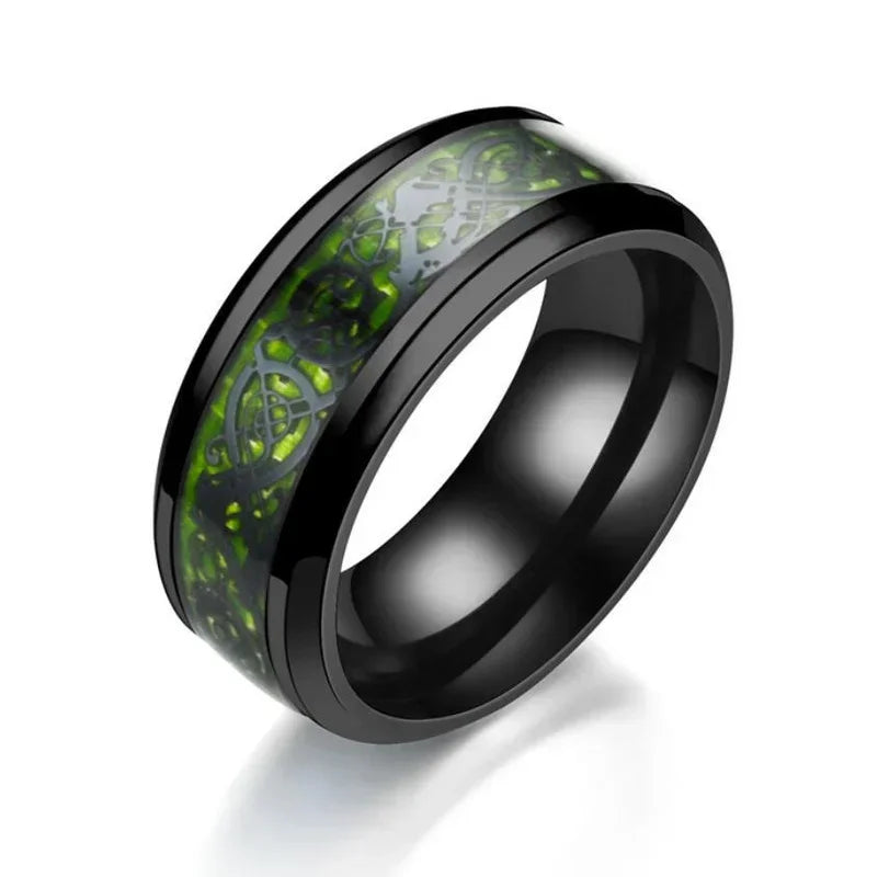 8mm Dragon Ring Stainless Steel – 13 Colors Carbon Fiber Inlay Fashion Ring Nixie