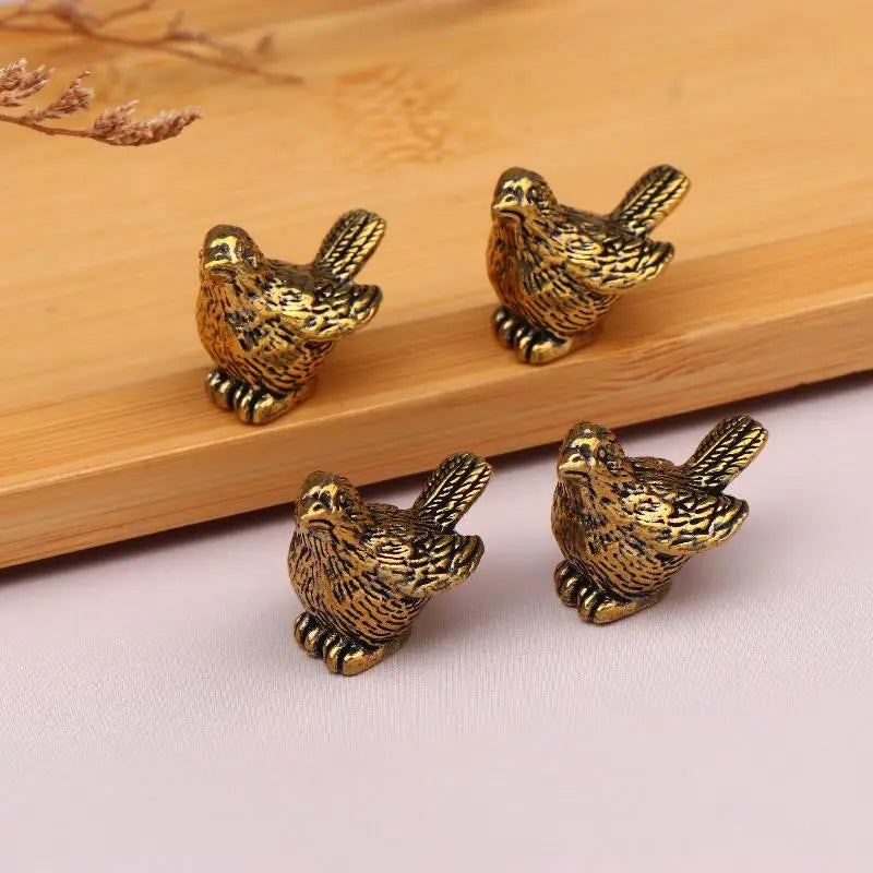 4pcs Mini Brass Bird Ornaments for Outdoor Birdbaths & Bowls