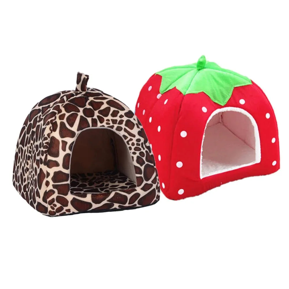 Strawberry Foldable Pet Cave Bed with Cushion – S & L Sizes Pet Cave Bed Nixie