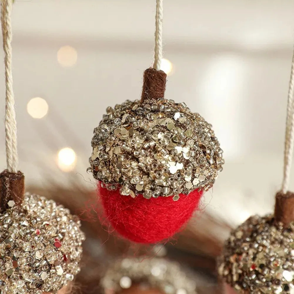 Wool Felt Acorn & Pine Christmas Tree Hanging Ornaments