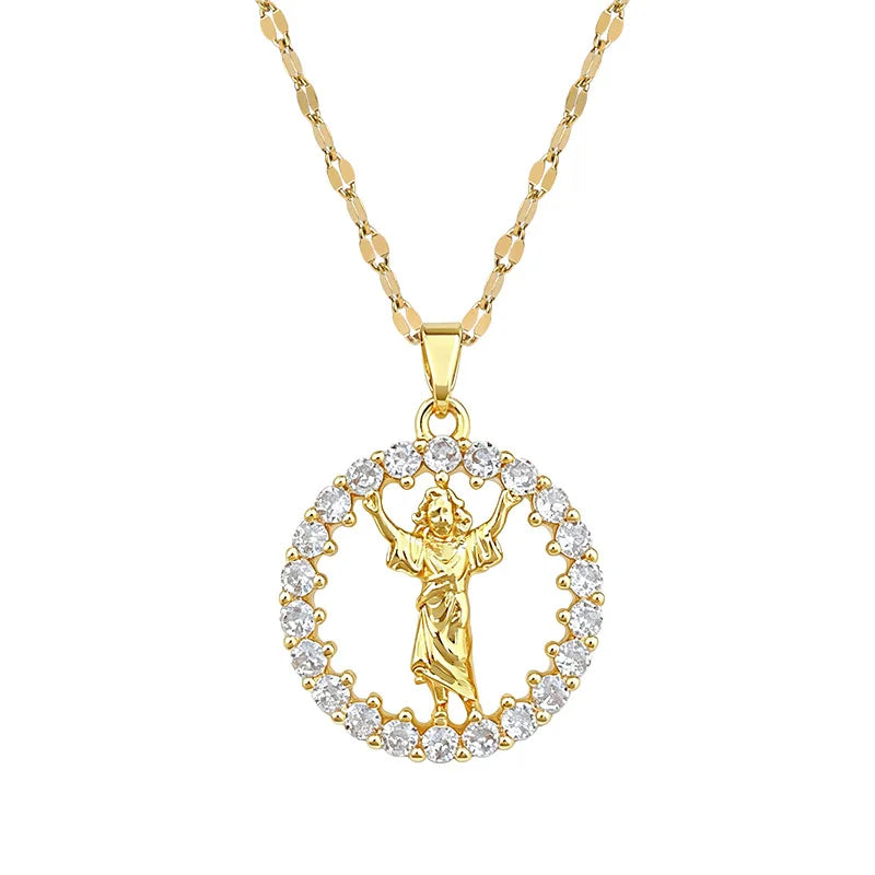 Round Zircon Pendant Necklace – Gold Plated Stainless Steel Pendant Necklace Nixie