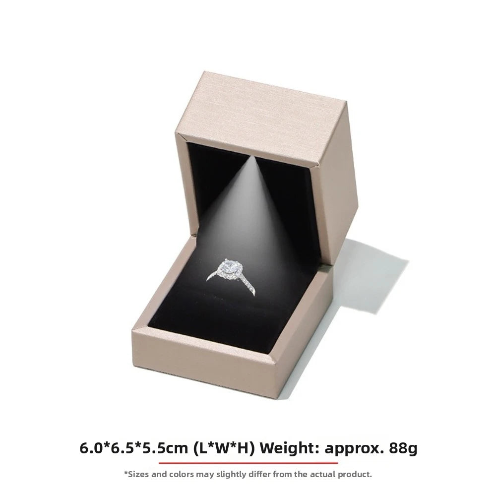 Luxury LED Jewelry Box Gold PU Leather Ring & Necklace Organizer LED Jewelry Box Nixie
