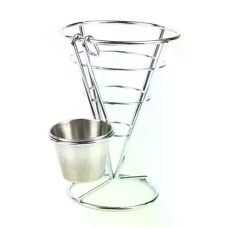 Stainless Steel French Fry Cone Basket Stand Holder Set Fry Basket Stand Nixie