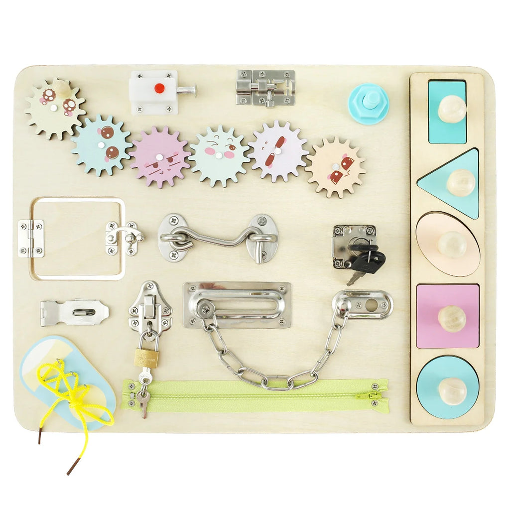 Montessori Busy Board Wooden Sensory Toy for Toddlers 1-3Y Montessori Busy Board Nixie Multicolor