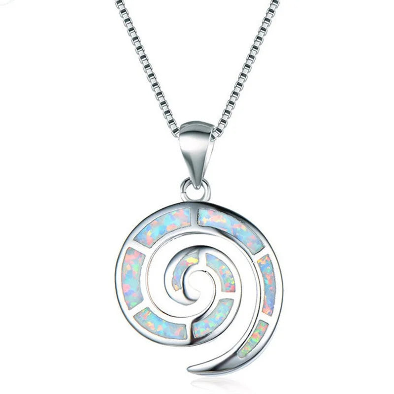 Fire Opal Spiral Shell Pendant Necklace – Silver Tone Women Pendant Necklace Nixie Light Yellow Gold Color