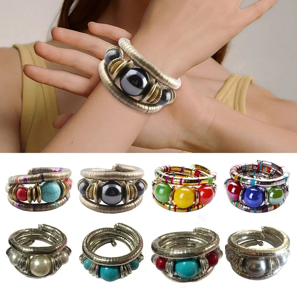 Snake Bangle Stackable Multi-Layer Bracelet Gold & Silver Alloy