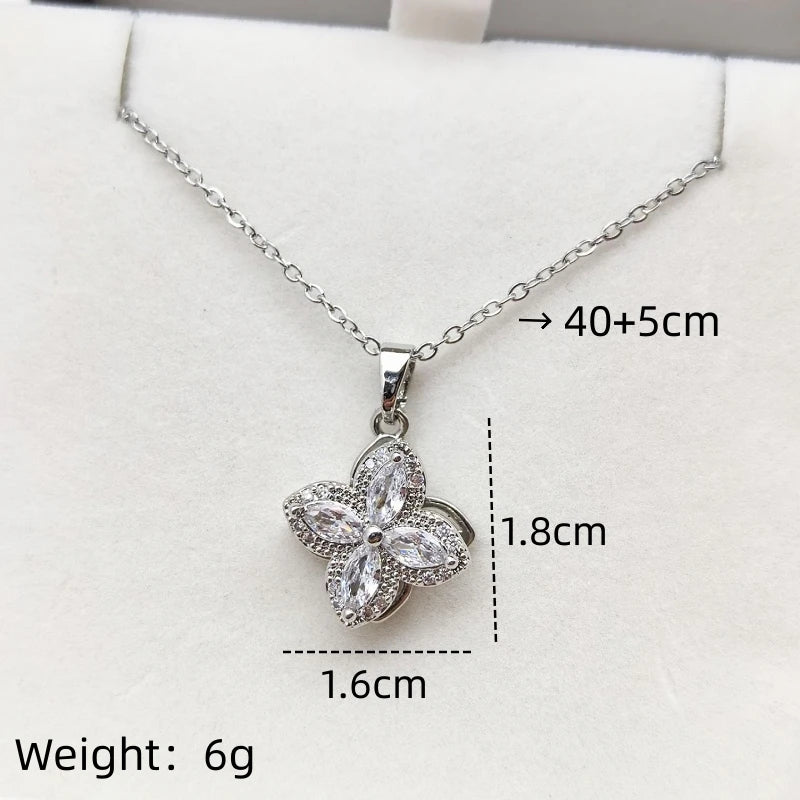 Four-Leaf Clover Rotatable Pendant Necklace for Women Pendant Necklace Nixie