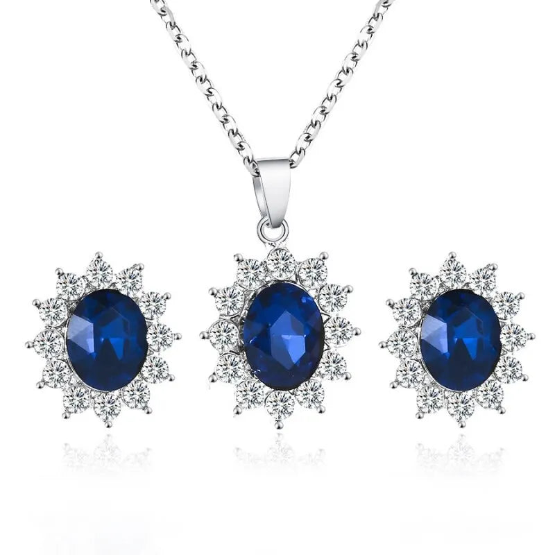 3-Piece White Gold Plated Sunflower Sapphire Jewelry Set Jewelry Set Nixie