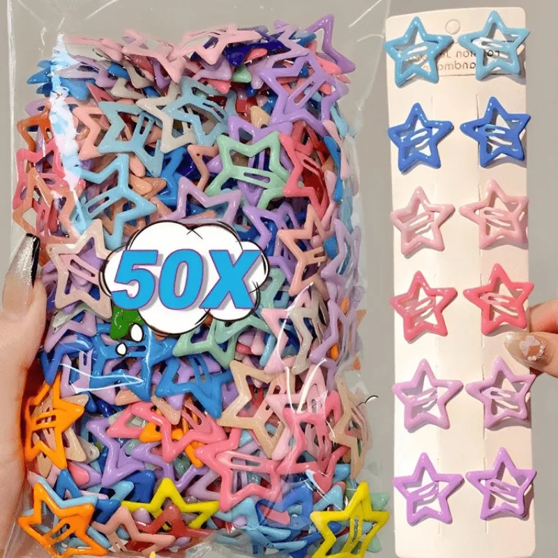 50pcs Kawaii Star Hair Clips Y2K Colorful Snap Barrettes Set Star Hair Clips Nixie Random Mix color 50PCS