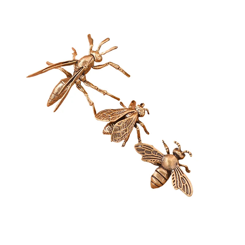 Brass Bee Figurine Miniature Antique Copper Desk Ornament Miniature Figurine Nixie