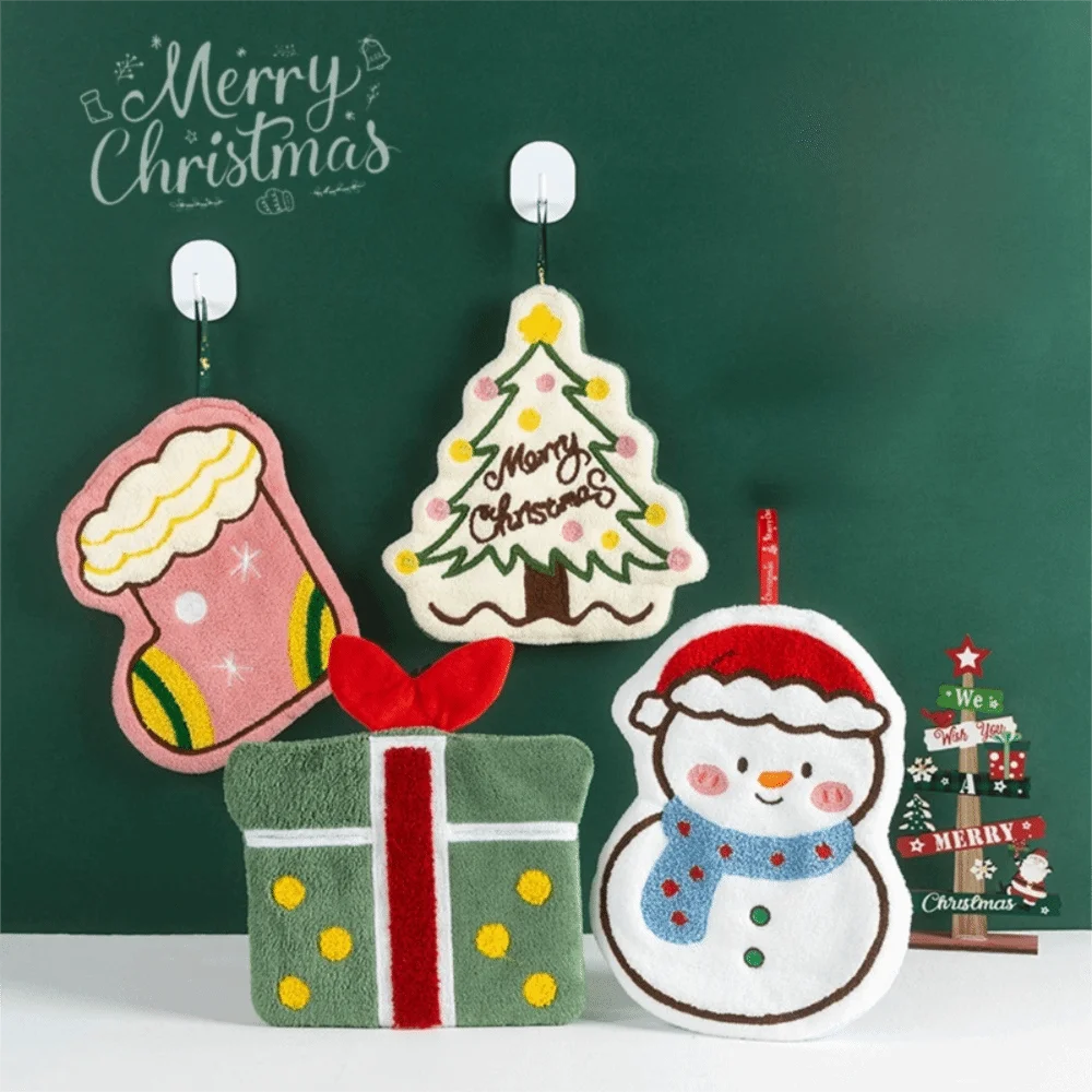 Cartoon Snowman Christmas Hand Towel – Coral Fleece Quick-Dry Christmas Hand Towel Nixie