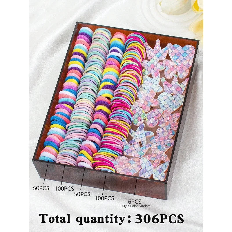 Colorful Bow & Flower Elastic Hair Bands Set for Girls Kids