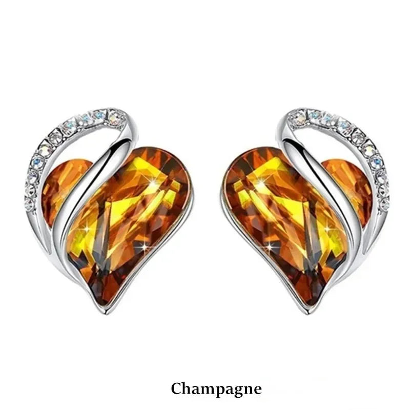 Heart Drop Earrings Zinc Alloy Champagne Rhinestones Women Drop Earrings Nixie