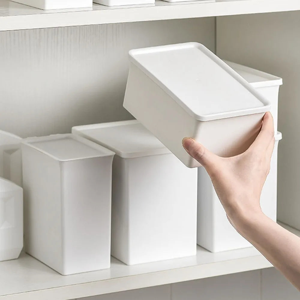 Large Stackable Storage Bins with Lids – White Plastic Organizer