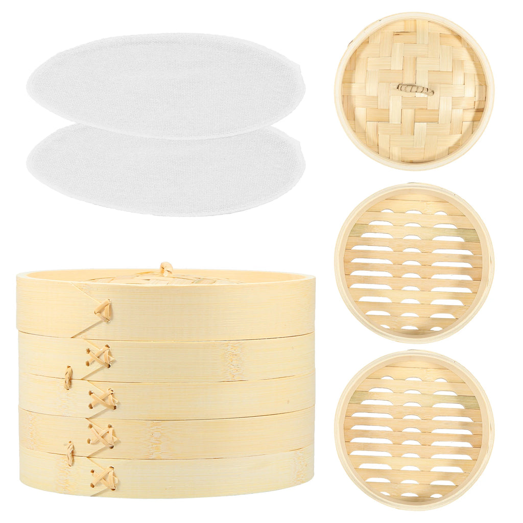 Bamboo Steamer 2-Layer Basket with Lid & Steaming Cloths Bamboo Steamer Basket Nixie