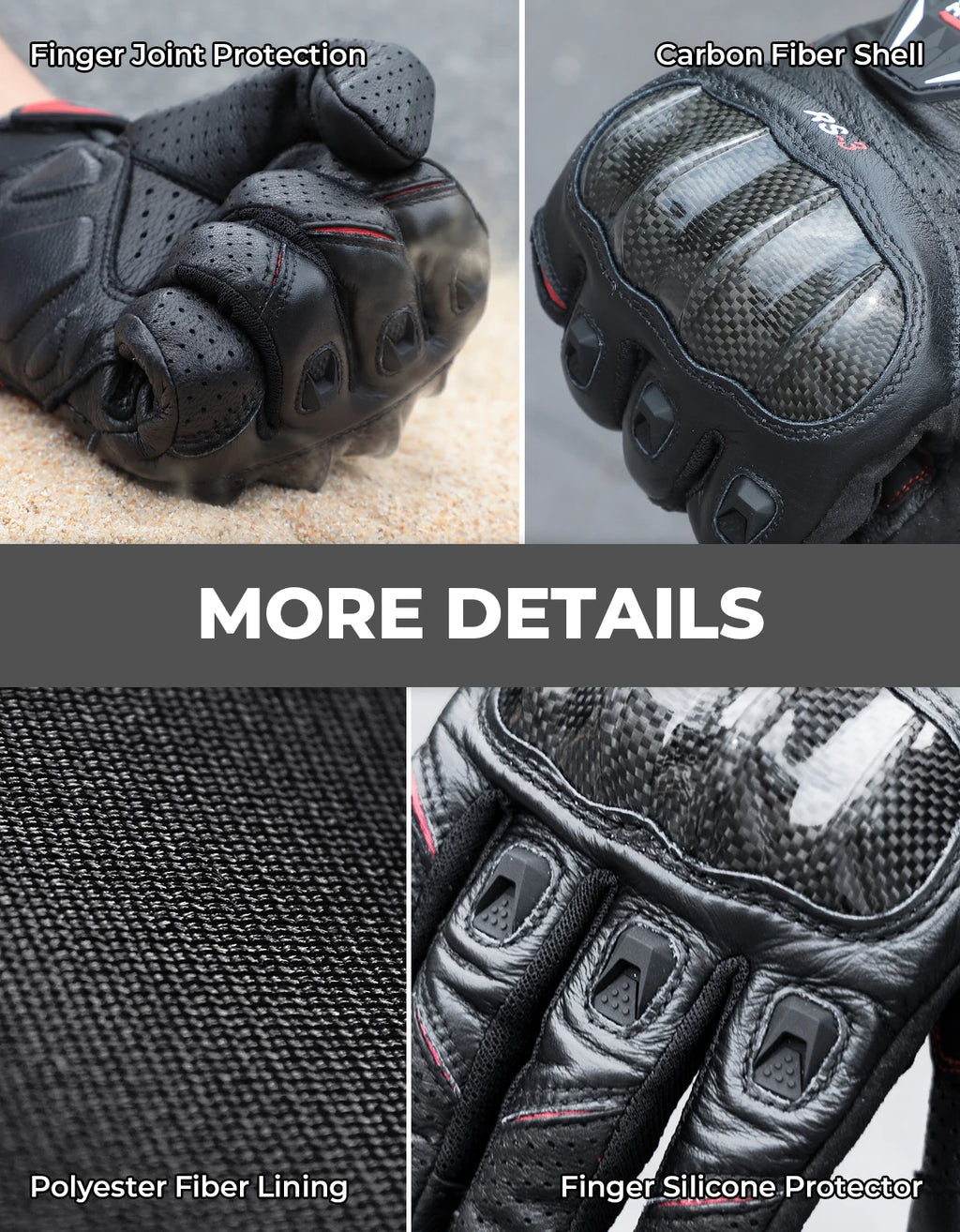KEMITOUR Men's CE Leather Motorcycle Gloves | Carbon Touch Screen Motorcycle Gloves Nixie
