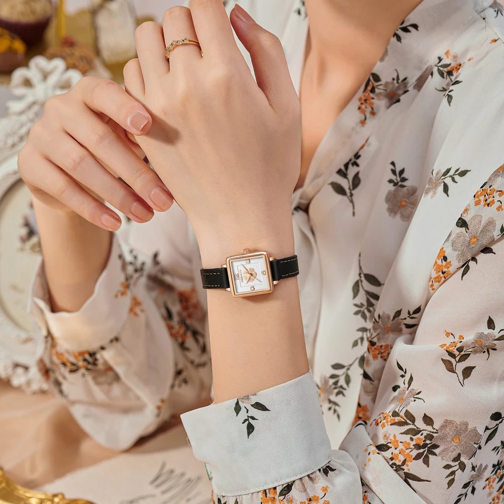 REBIRTH Floral Quartz Watch – Casual Leather Strap, 3Bar Quartz Wristwatch Nixie